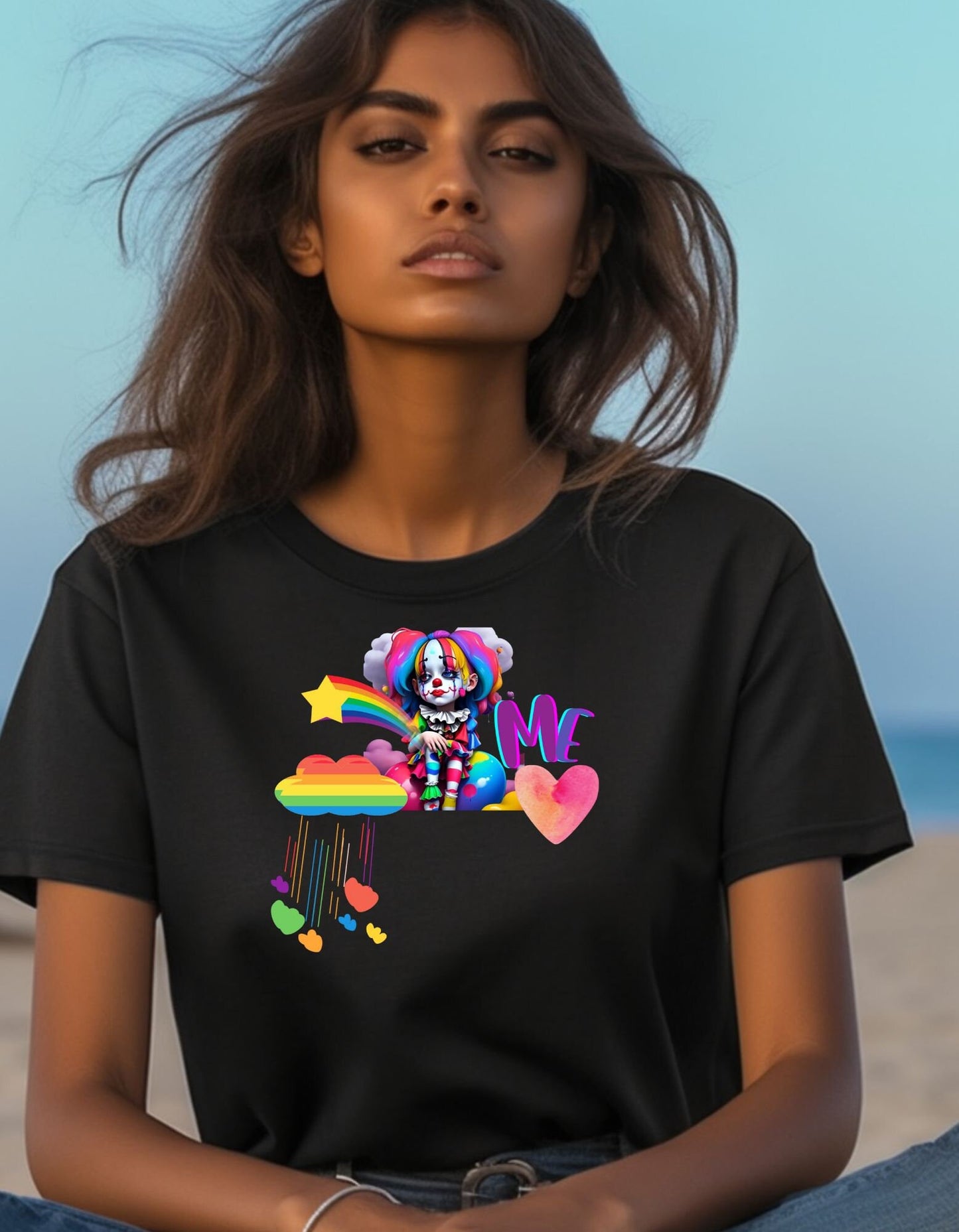 Sad Clown T- Shirt Funny Clown T Shirt  Rainbow Clown Shirt Cute Clown Tee Gift For Clown Lover Chibi Clown