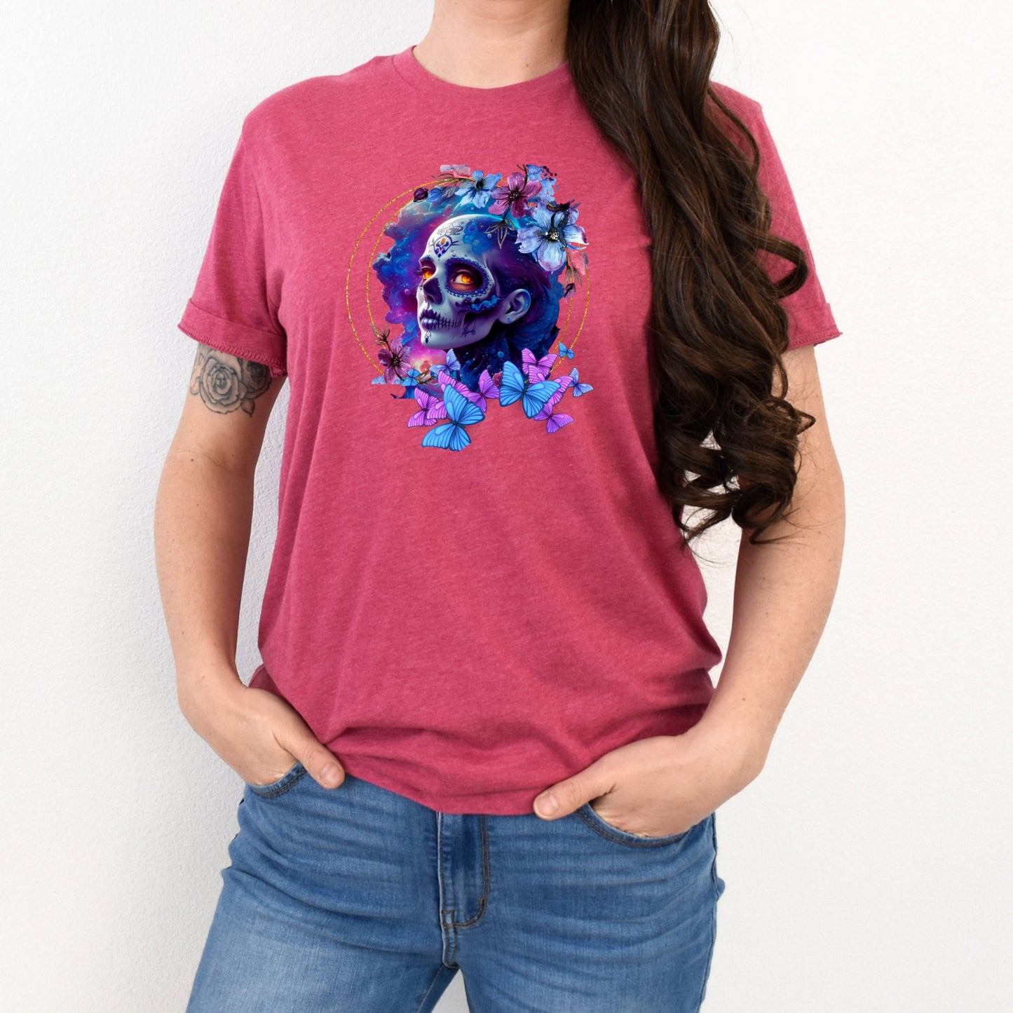 Skull T-Shirt Sugar Skull T Shirt Skull Butterfly Flower Shirt Skull Lover TEE Tee For Skull Collector Skull  Lover TShirt Bone Shirt