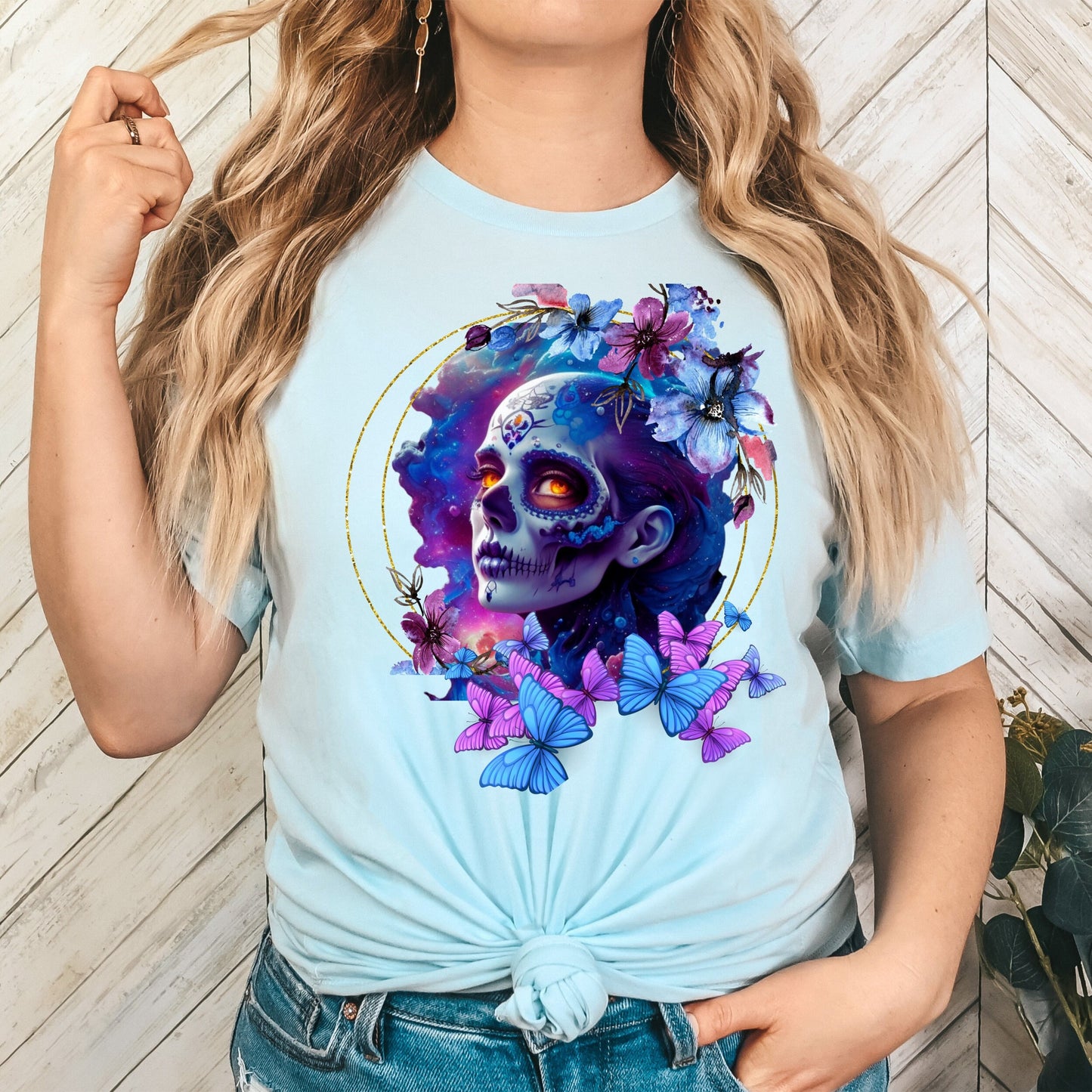 Skull T-Shirt Sugar Skull T Shirt Skull Butterfly Flower Shirt Skull Lover TEE Tee For Skull Collector Skull  Lover TShirt Bone Shirt