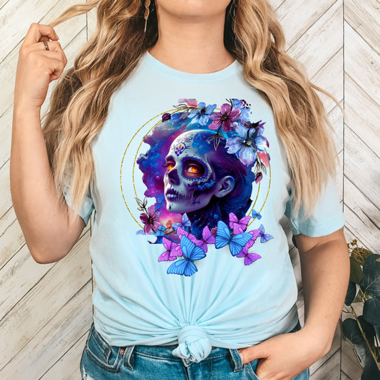 Skull T-Shirt Sugar Skull T Shirt Skull Butterfly Flower Shirt Skull Lover TEE Tee For Skull Collector Skull  Lover TShirt Bone Shirt